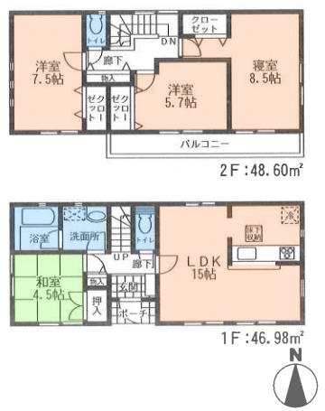 Floor plan. (2), Price 28.8 million yen, 4LDK, Land area 132.24 sq m , Building area 95.58 sq m
