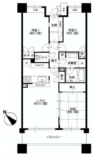 Floor plan. 3LDK, Price 36,900,000 yen, Occupied area 66.56 sq m , Balcony area 8.9 sq m