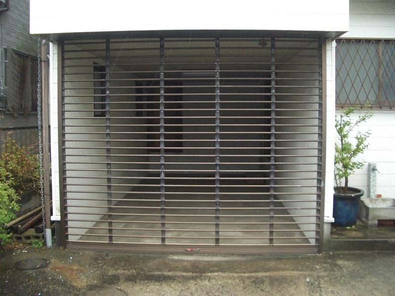 Parking lot. Garage with shutter