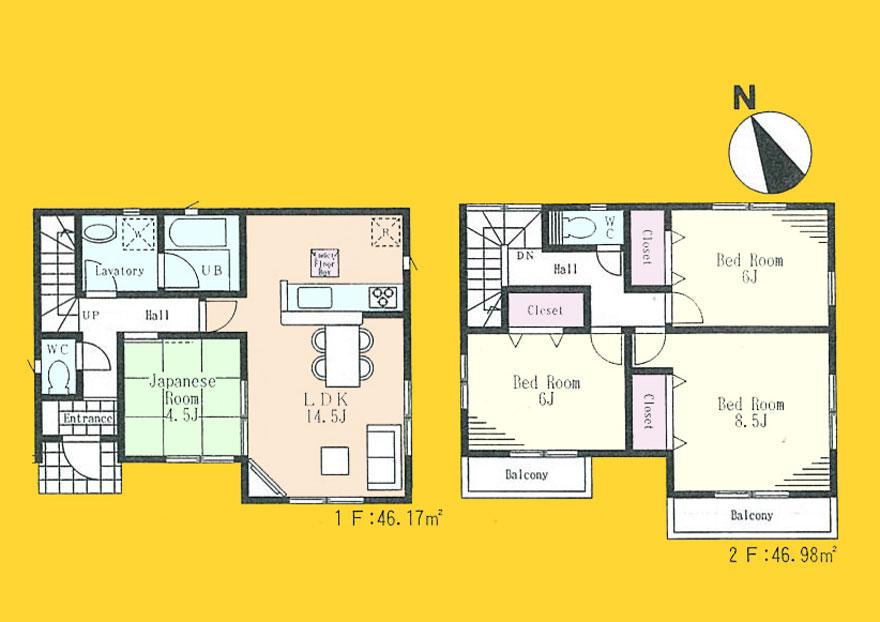 Floor plan. (Building 2), Price 30,800,000 yen, 4LDK, Land area 100.6 sq m , Building area 93.15 sq m