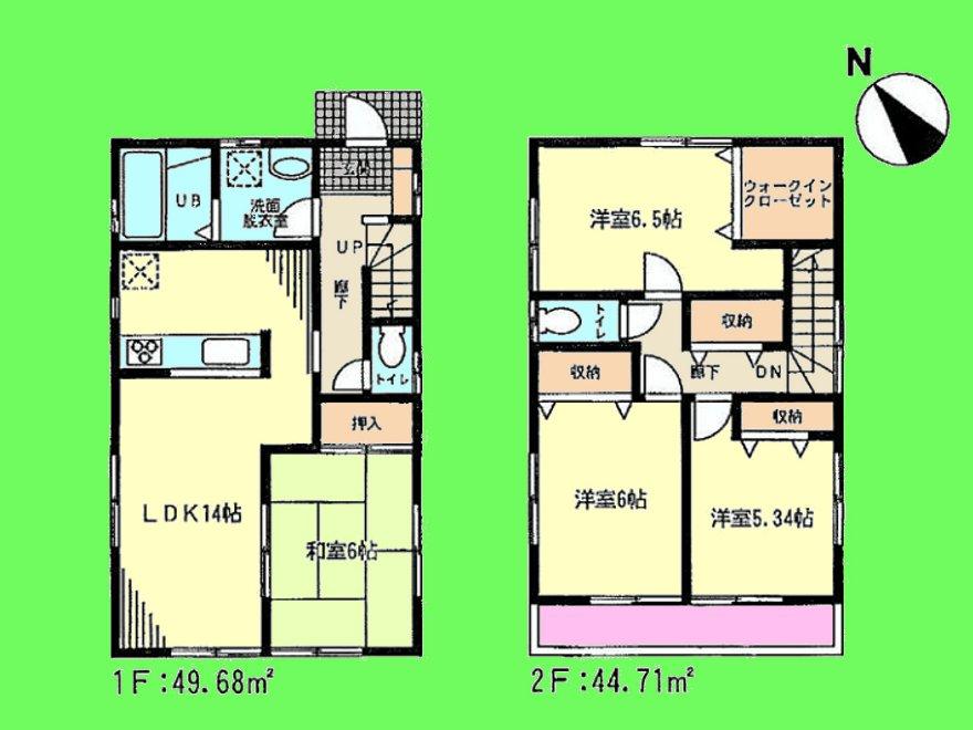 Floor plan. (Building 2), Price 24,800,000 yen, 4LDK, Land area 106.34 sq m , Building area 94.39 sq m