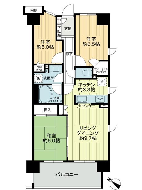 Floor plan. 3LDK, Price 20.8 million yen, Occupied area 67.62 sq m , Balcony area 10.8 sq m