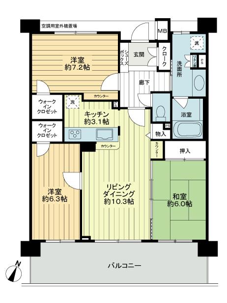 Floor plan. 3LDK, Price 27,800,000 yen, Occupied area 76.87 sq m , Balcony area 16.2 sq m