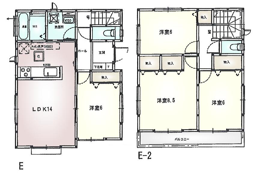 Floor plan. (E section), Price 25,800,000 yen, 4LDK, Land area 125.32 sq m , Building area 95.47 sq m