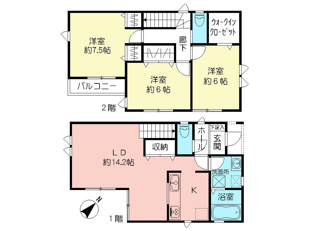 Floor plan. (1 Building), Price 33,990,000 yen, 3LDK, Land area 98.71 sq m , Building area 91.08 sq m