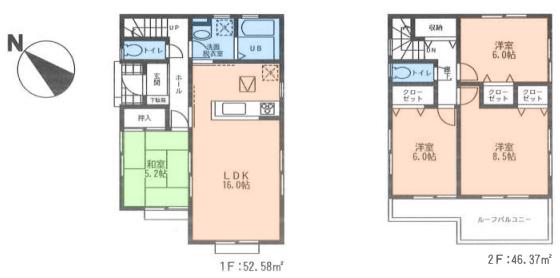 Floor plan. (2), Price 29,300,000 yen, 4LDK, Land area 167.57 sq m , Building area 98.95 sq m