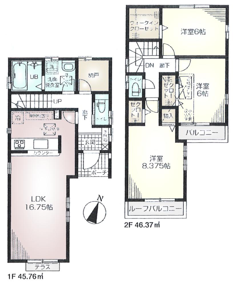 Floor plan. (1 Building), Price 41,800,000 yen, 3LDK+S, Land area 86.06 sq m , Building area 92.13 sq m