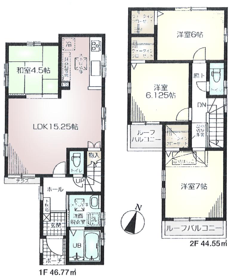 Floor plan. (Building 2), Price 41,800,000 yen, 4LDK, Land area 85.05 sq m , Building area 91.32 sq m