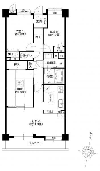 Floor plan. 3LDK, Price 21.9 million yen, Occupied area 69.31 sq m , Balcony area 6.36 sq m Floor