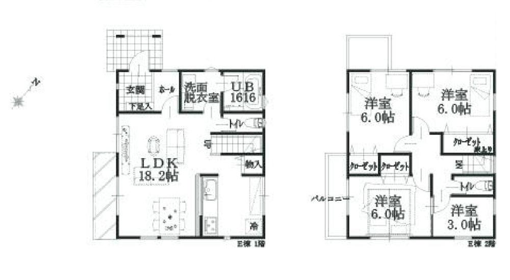 Floor plan. (E Building), Price 41,300,000 yen, 4LDK, Land area 102.53 sq m , Building area 104.9 sq m