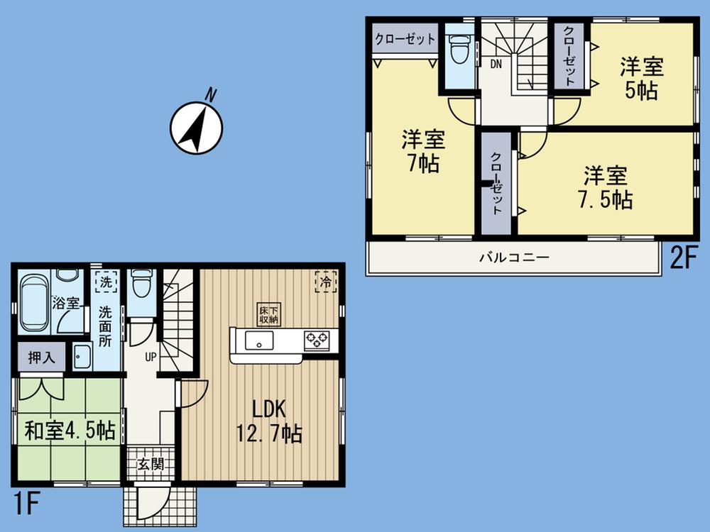 Floor plan. (Building 2), Price 22,300,000 yen, 4LDK, Land area 110.5 sq m , Building area 87.48 sq m