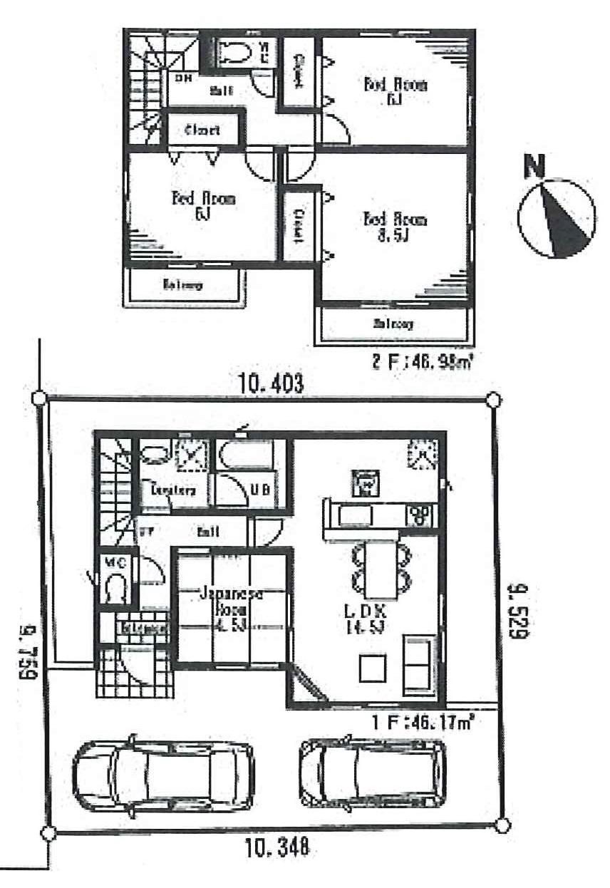 Floor plan. (Building 2), Price 30,800,000 yen, 4LDK, Land area 100.06 sq m , Building area 93.15 sq m