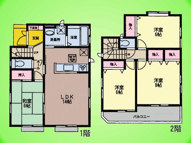 Floor plan. (1 Building), Price 37,800,000 yen, 4LDK, Land area 100.44 sq m , Building area 93.98 sq m