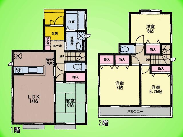 Floor plan. (Building 2), Price 37,800,000 yen, 4LDK, Land area 101.29 sq m , Building area 94.4 sq m