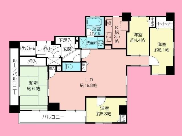 Floor plan. 4LDK, Price 39,800,000 yen, Occupied area 95.77 sq m , Balcony area 14.06 sq m