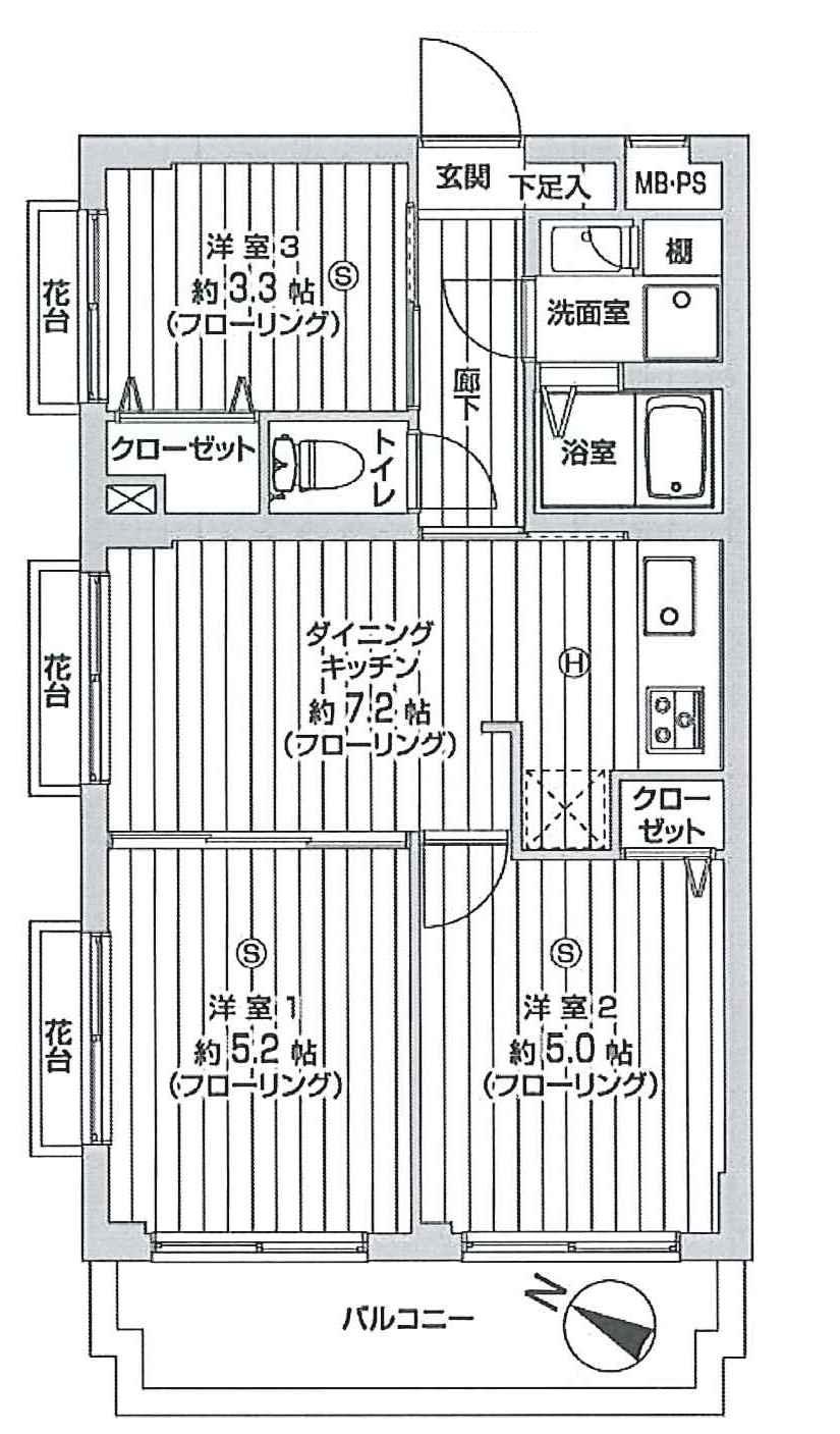 Floor plan. 3DK, Price 11.3 million yen, Occupied area 45.06 sq m , Is a figure taken between the balcony area 5.9 sq m.