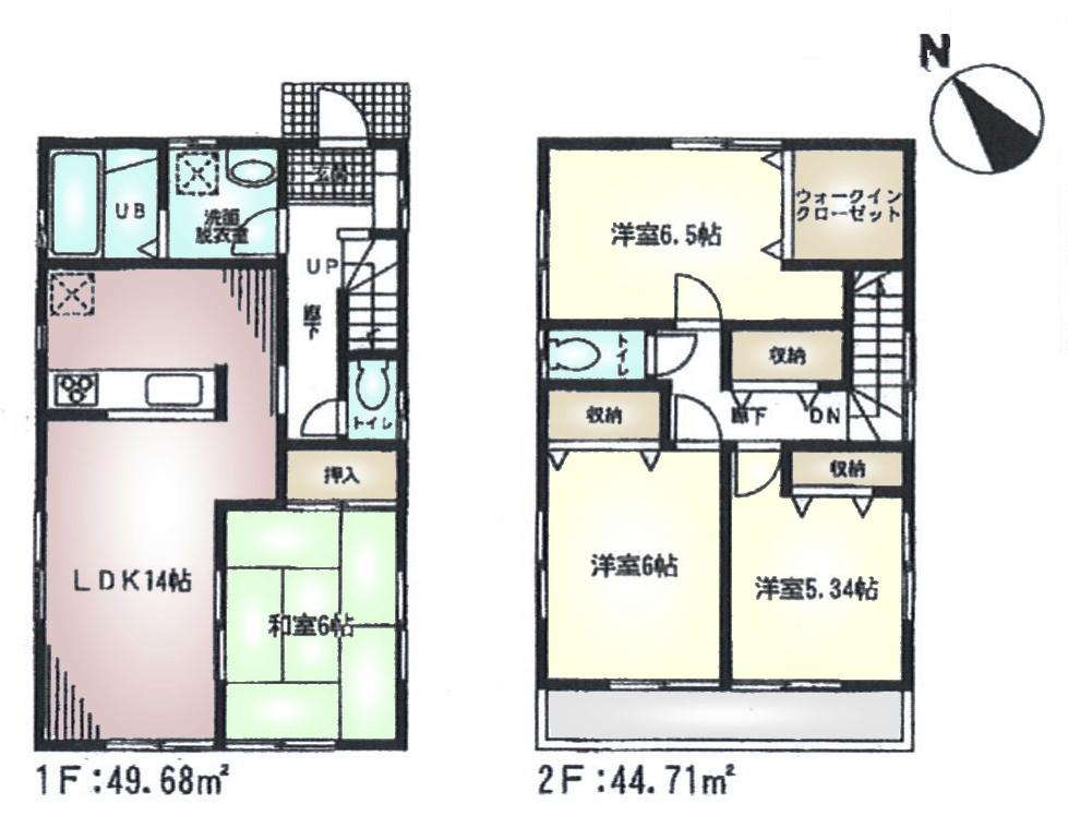 Floor plan. (Building 2), Price 24,800,000 yen, 4LDK, Land area 106.34 sq m , Building area 94.39 sq m