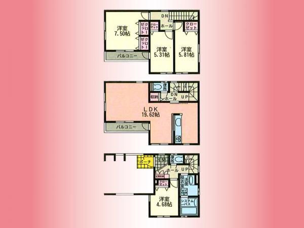 Floor plan. 34,800,000 yen, 4LDK, Land area 71.45 sq m , Building area 122.34 sq m
