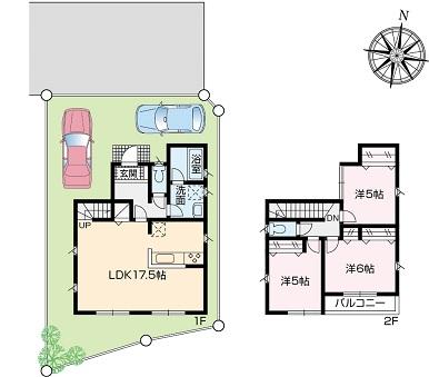 Compartment view + building plan example. Building plan example (7 Building) 3LDK, Land price 23 million yen, Land area 100.3 sq m , Building price 10.8 million yen, Building area 82.81 sq m