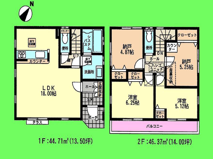Floor plan. (Building 2), Price 31,300,000 yen, 2LDK+2S, Land area 81.64 sq m , Building area 91.08 sq m