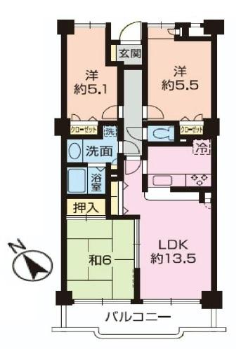 Floor plan. 3LDK, Price 15.8 million yen, Footprint 67.5 sq m , Balcony area 8.18 sq m