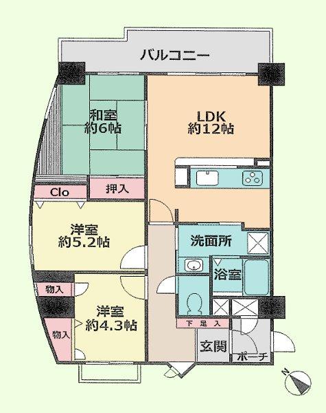 Floor plan. 3LDK, Price 28 million yen, Occupied area 65.22 sq m , Balcony area 9.15 sq m