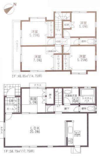 Floor plan. 33,500,000 yen, 5LDK, Land area 138.12 sq m , Building area 107.64 sq m LDK20.0 Pledge Face-to-face kitchen 5LDK