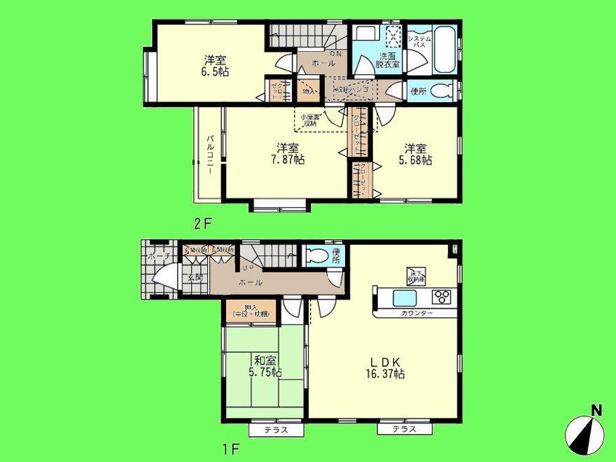 Floor plan. (1 Building), Price 34,500,000 yen, 4LDK, Land area 109.31 sq m , Building area 100.19 sq m