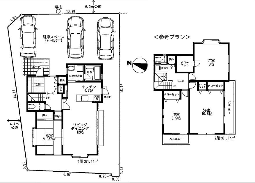 Compartment view + building plan example. Building plan example, Land price 31 million yen, There is land area 174.4 sq m reference plan. Car is available to three, depending on plan.