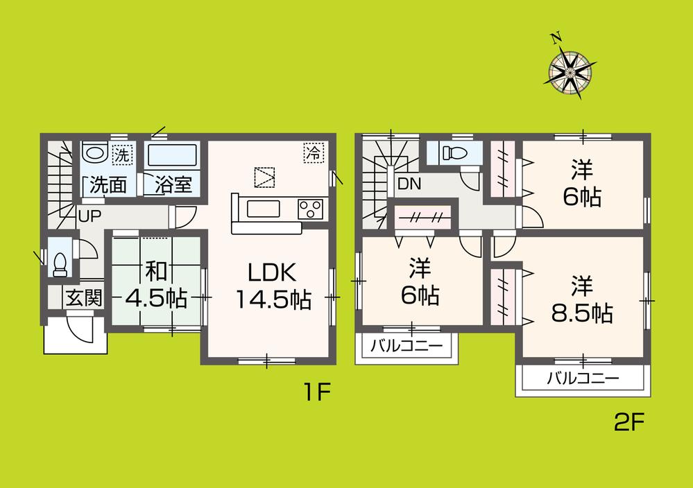 Floor plan. (Building 2), Price 30,800,000 yen, 4LDK, Land area 100.06 sq m , Building area 93.15 sq m