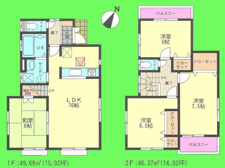 Floor plan. 34,800,000 yen, 4LDK, Land area 101.01 sq m , Building area 96.05 sq m