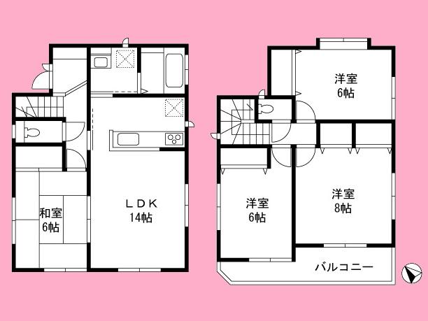 Floor plan. (1 Building), Price 37,800,000 yen, 4LDK, Land area 100.44 sq m , Building area 93.98 sq m