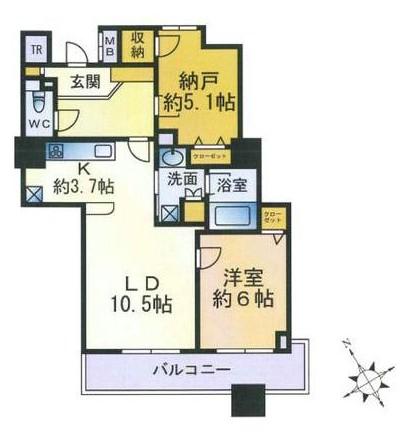 Floor plan. 1LDK + S (storeroom), Price 34,900,000 yen, Occupied area 61.33 sq m , Balcony area 11.28 sq m