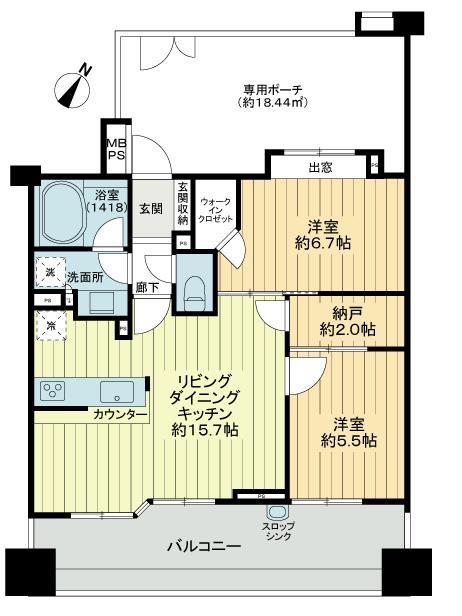 Floor plan. 2LDK + S (storeroom), Price 39,800,000 yen, Occupied area 62.05 sq m , Balcony area 16.06 sq m