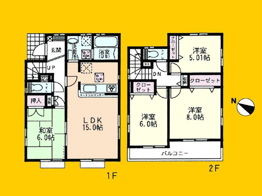 Floor plan. (1 Building), Price 41,800,000 yen, 4LDK, Land area 104.57 sq m , Building area 97.71 sq m