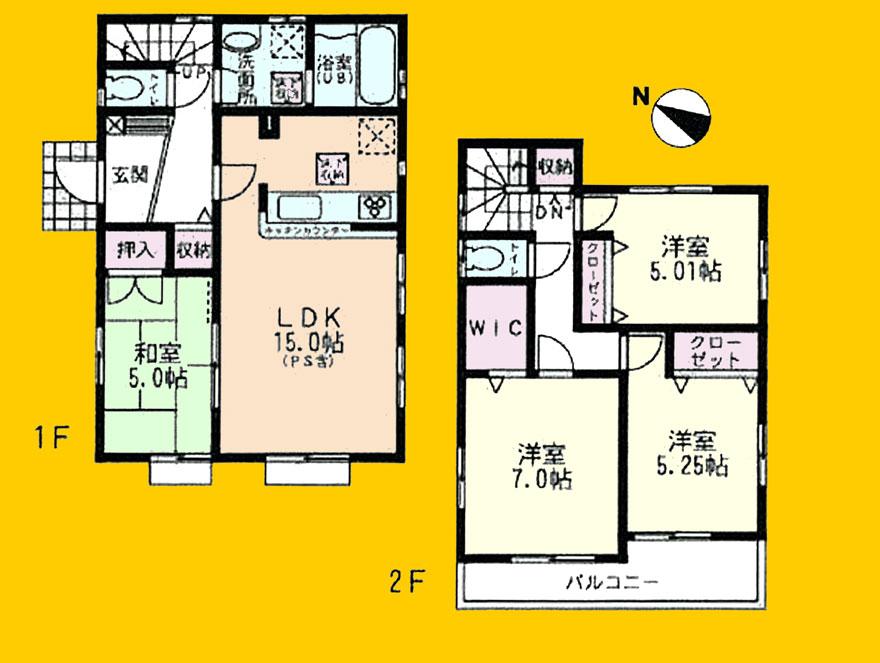 Floor plan. (Building 2), Price 37,800,000 yen, 4LDK, Land area 104.73 sq m , Building area 95.01 sq m