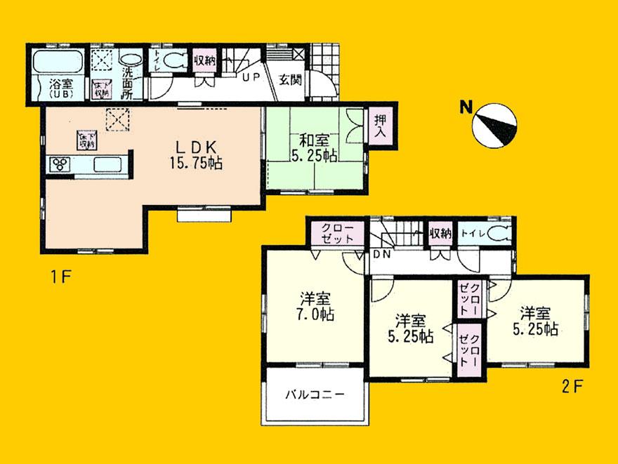 Floor plan. (6 Building), Price 38,800,000 yen, 4LDK, Land area 104.73 sq m , Building area 93.56 sq m