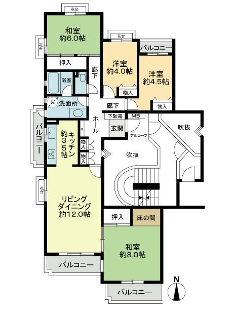 Floor plan. 4LDK, Price 35,800,000 yen, Occupied area 99.62 sq m , Balcony area 15.09 sq m
