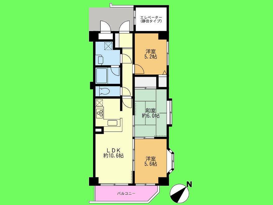 Floor plan. 3LDK, Price 26,800,000 yen, Occupied area 60.21 sq m , Balcony area 5.93 sq m