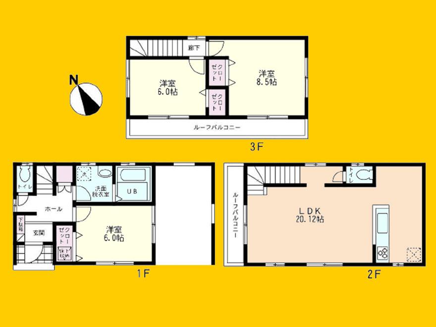 Floor plan. 32,800,000 yen, 3LDK, Land area 74.62 sq m , Building area 106.81 sq m
