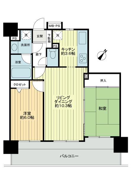 Floor plan. 2LDK, Price 21,800,000 yen, Occupied area 57.56 sq m , Balcony area 14.92 sq m