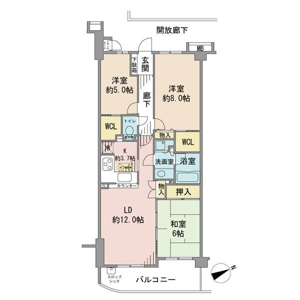 Floor plan. 3LDK, Price 21.9 million yen, Occupied area 76.83 sq m , Balcony area 10.56 sq m