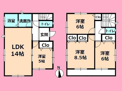Floor plan. (e), Price 25,800,000 yen, 4LDK, Land area 125.32 sq m , Building area 96.47 sq m