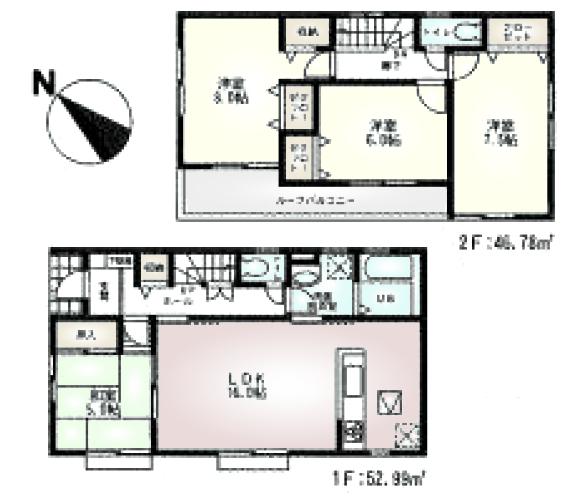 Floor plan. (1 Building), Price 30,800,000 yen, 4LDK, Land area 131.44 sq m , Building area 99.77 sq m