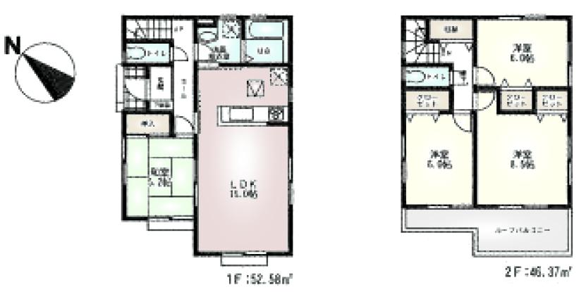 Floor plan. (Building 2), Price 30,400,000 yen, 4LDK, Land area 167.57 sq m , Building area 98.95 sq m