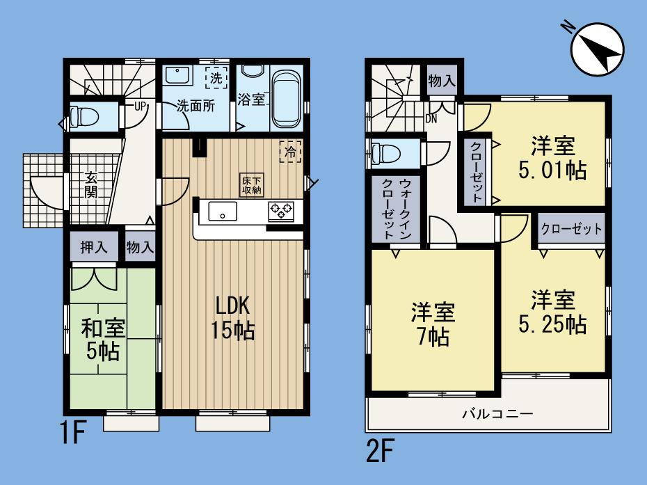 Floor plan. (Building 2), Price 36,300,000 yen, 4LDK, Land area 104.73 sq m , Building area 95.01 sq m