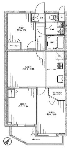 Floor plan. 3LDK, Price 17.8 million yen, Occupied area 61.72 sq m , Balcony area 5.84 sq m