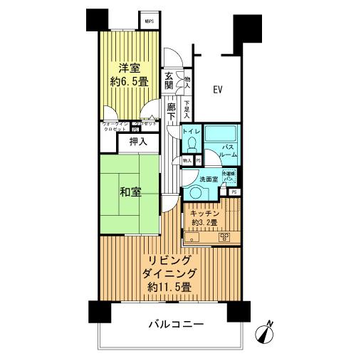 Floor plan. 2LDK + 2S (storeroom), Price 19.9 million yen, Occupied area 64.59 sq m , Balcony area 12.4 sq m
