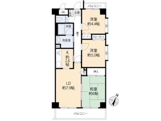 Floor plan. 3LDK, Price 21,800,000 yen, Occupied area 59.95 sq m , Balcony area 8.4 sq m floor plan