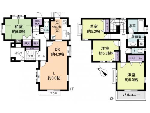 Floor plan. 33,800,000 yen, 4LDK, Land area 121.09 sq m , Building area 105.58 sq m